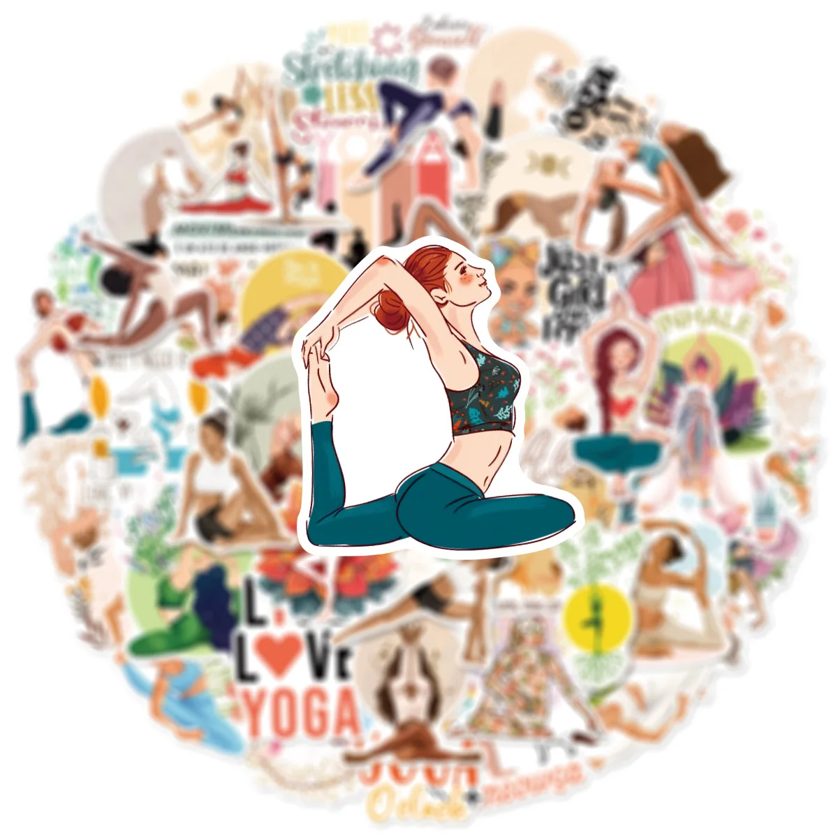 50 pçs yoga dos desenhos animados adesivos pilates graffiti exercício saudável decoração diy brinquedos geladeira portátil guitarra carro bicicleta skate decalque