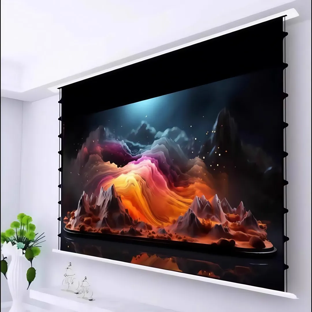 

Mivision Best Selling Voice Control Electric Projection Screen With Tab Tension In Ceiling Motorized Projector Screen