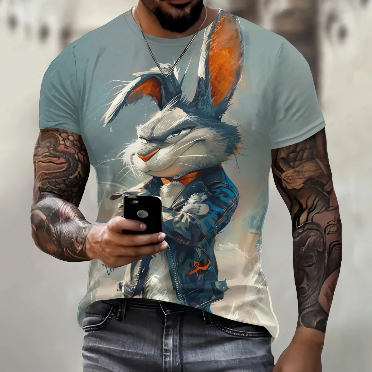 Funny 3D Rabbit Print T Shirt For Men Street Trend Hip Hop Clothing Casual O-neck Short Sleeve T-Shirt Fashion Loose Summer Tops