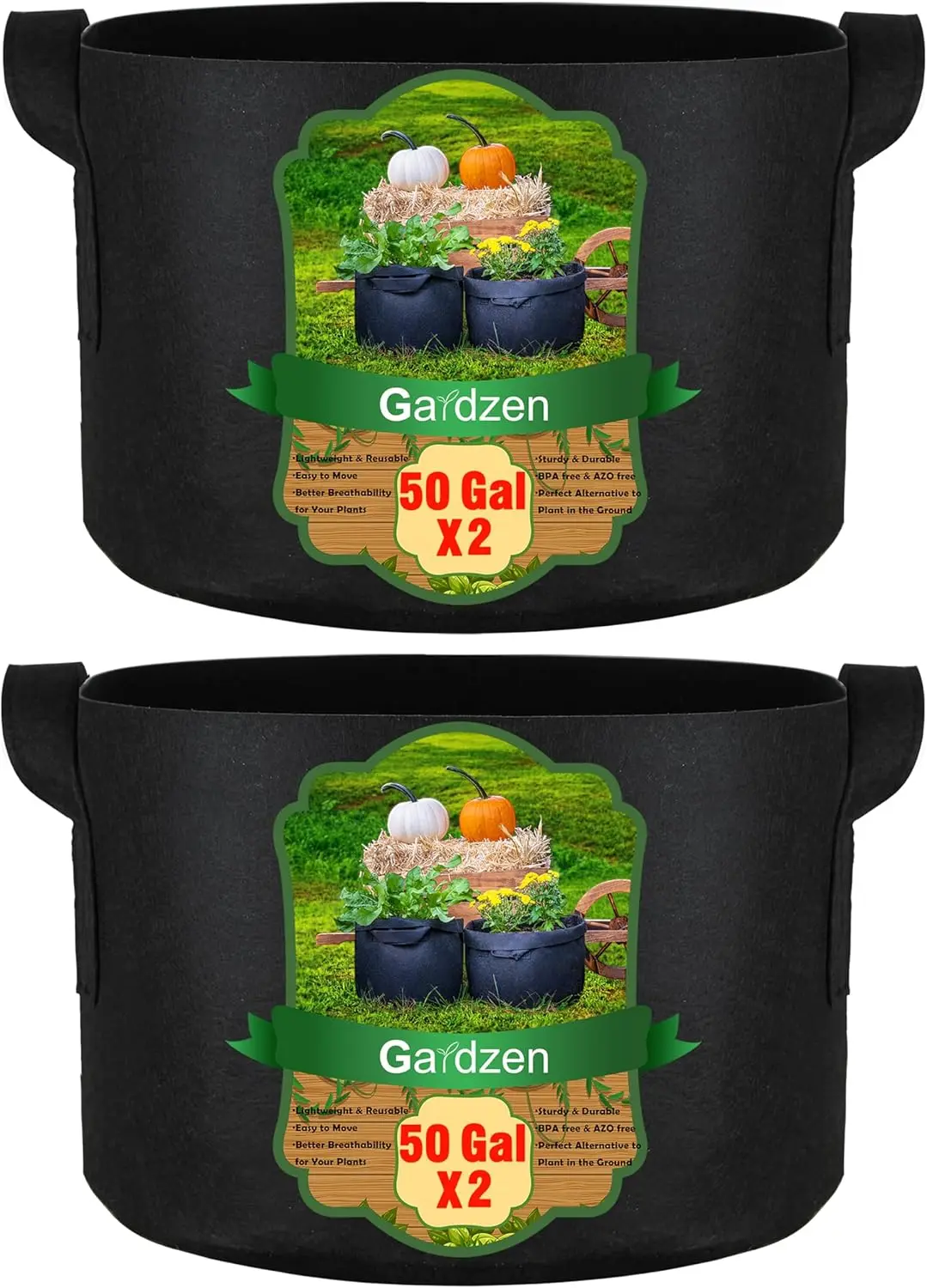

Набор из 2-х мешков для выращивания растений объемом 50 галлонов, аэрационные тканевые горшки с ручками, контейнеры для растений