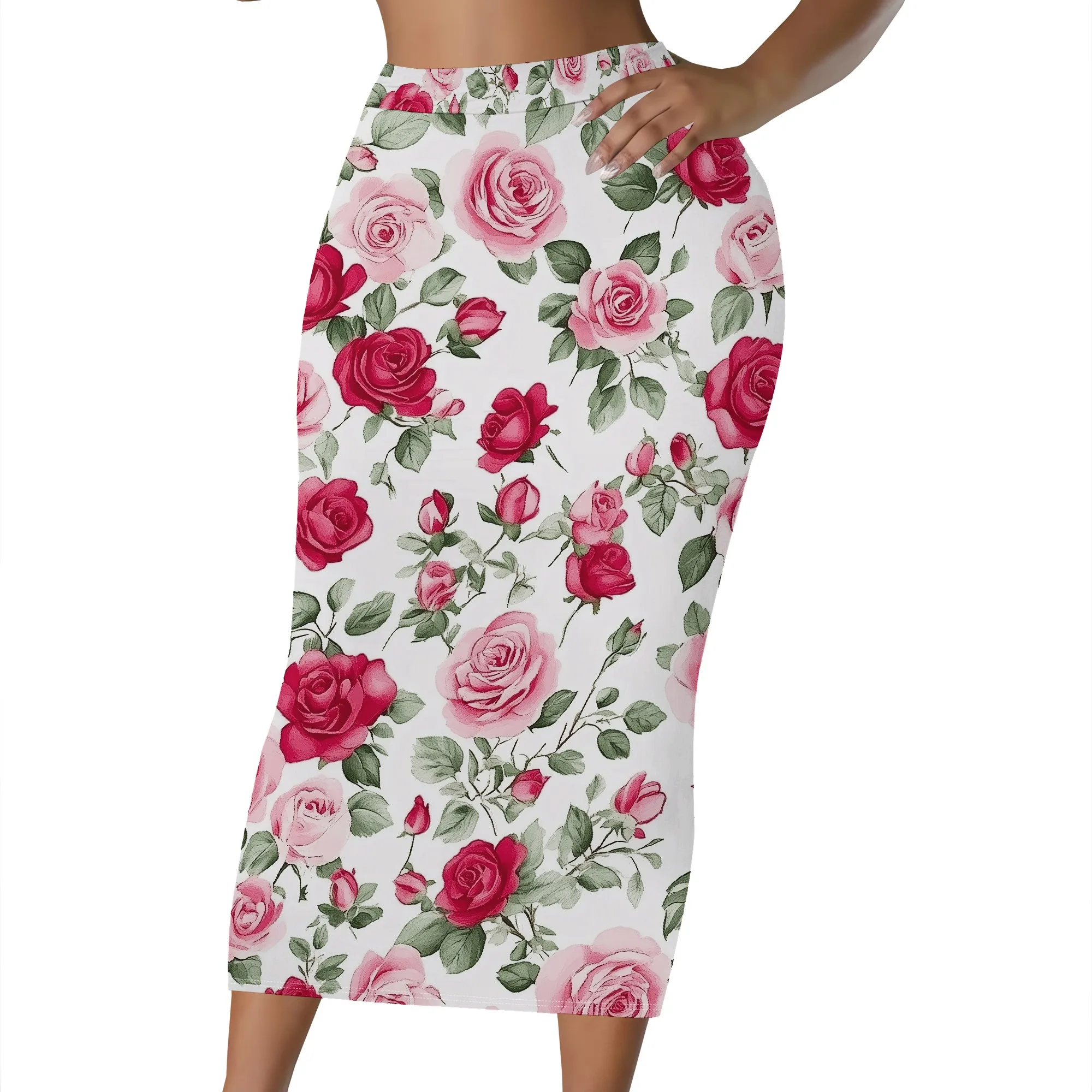 Blumenmuster-Rock, Bleistift-Midirock, Hochtaillierter Rock, Bodycon-Rock, Damen Büro- und Partykleidung, S-2XL – Detail 8