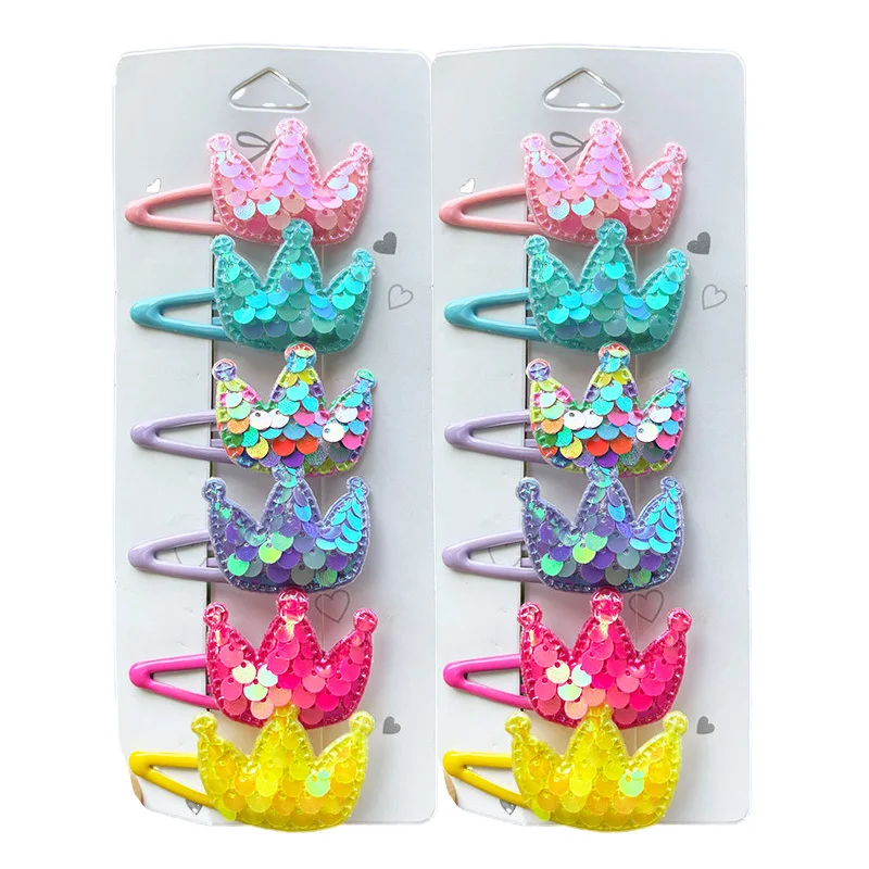 2PCS Lovely Princess Sequin Fish Scale Crown Girls Hairpins Children Headwear Hairgrip Hair Clips Barrettes Hair Accessories