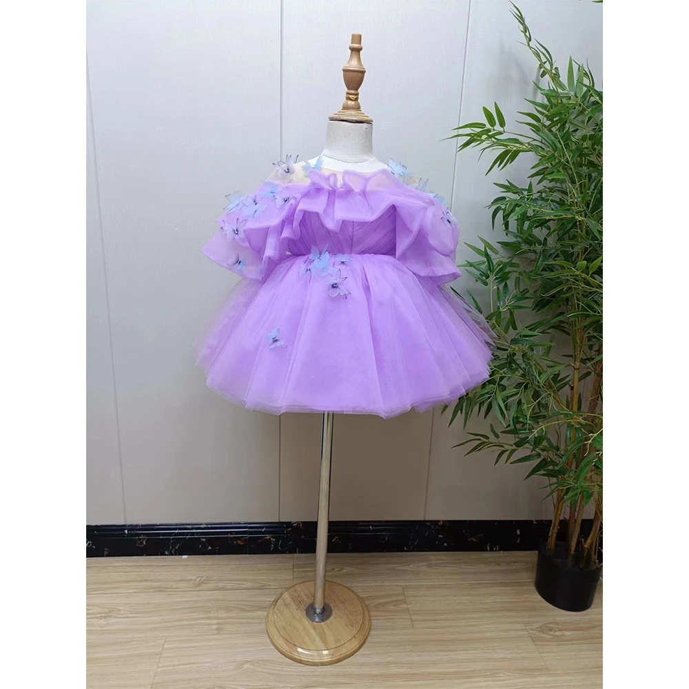 

Purple Scoop Flower Girls Dresses with Soft Tulle 2024 Summer Short Sleeve Christmas Dresses for Princess فستان عيد الميلاد New