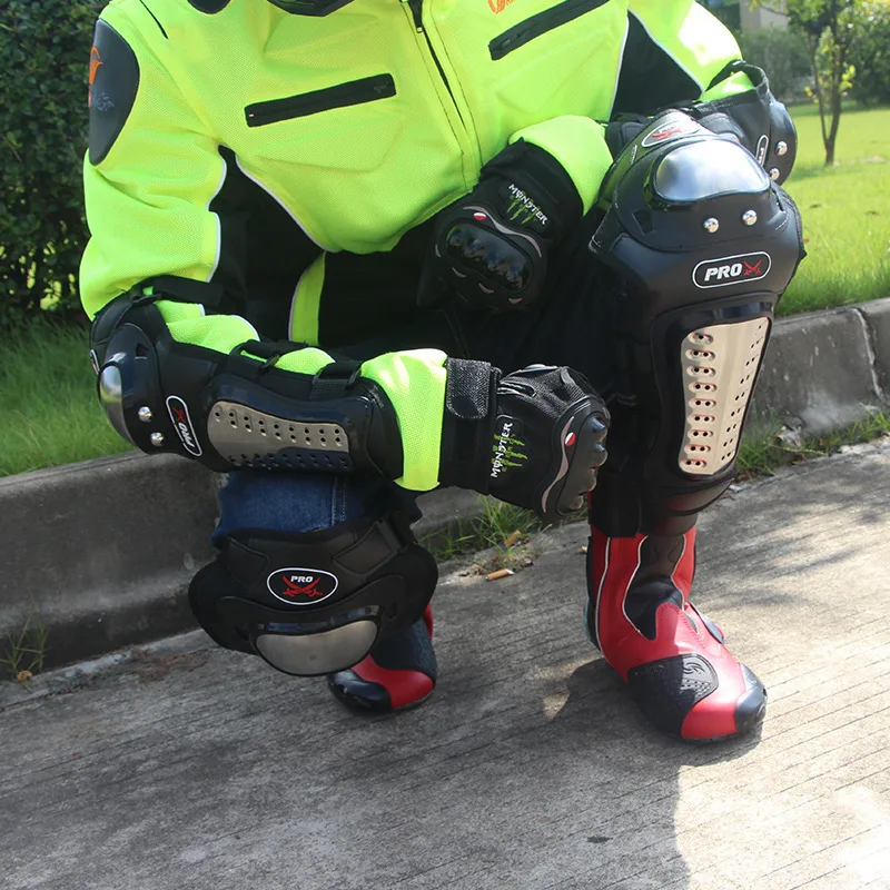 Stainless Steel Motorcycle Protective Gear Four‑Piece Set Anti‑Fall Knee Elbow Foot Pads for Off‑Road Riding Motorbike
