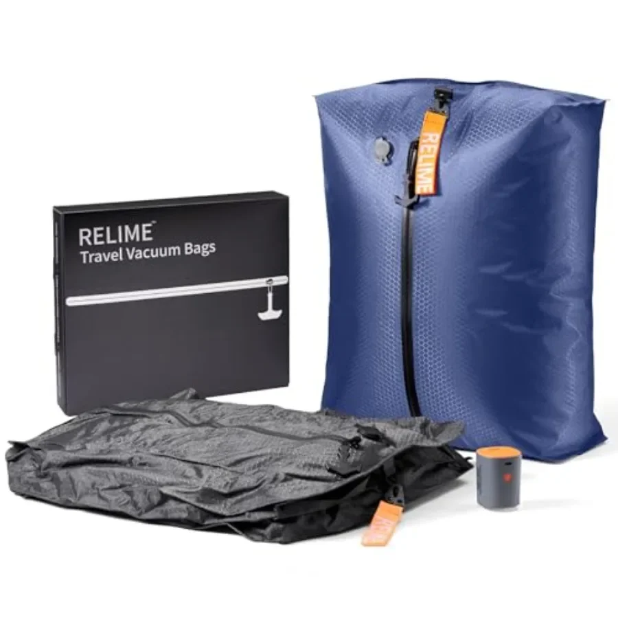 

Travel luggage vacuum bags with wireless pump, nylon material, black color, space-saving compression for carry-on suitcases and