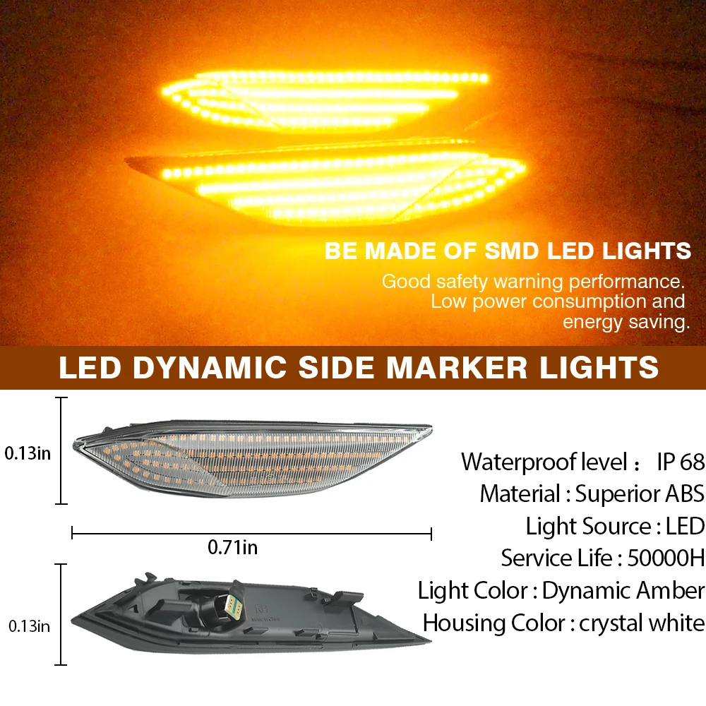 For Porsche Cayenne 958 92A 2010-2014 2Pcs LED Dynamic Amber Side Fender Marker Turn Signal Light