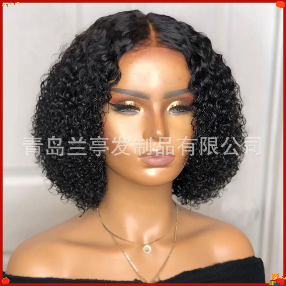 Synthetic Short Curly Wig with Bangs, Matte Heat Resistant Fiber, Lace Front, Hand Tied, Party Cosplay Daily Use, Ready To Ship