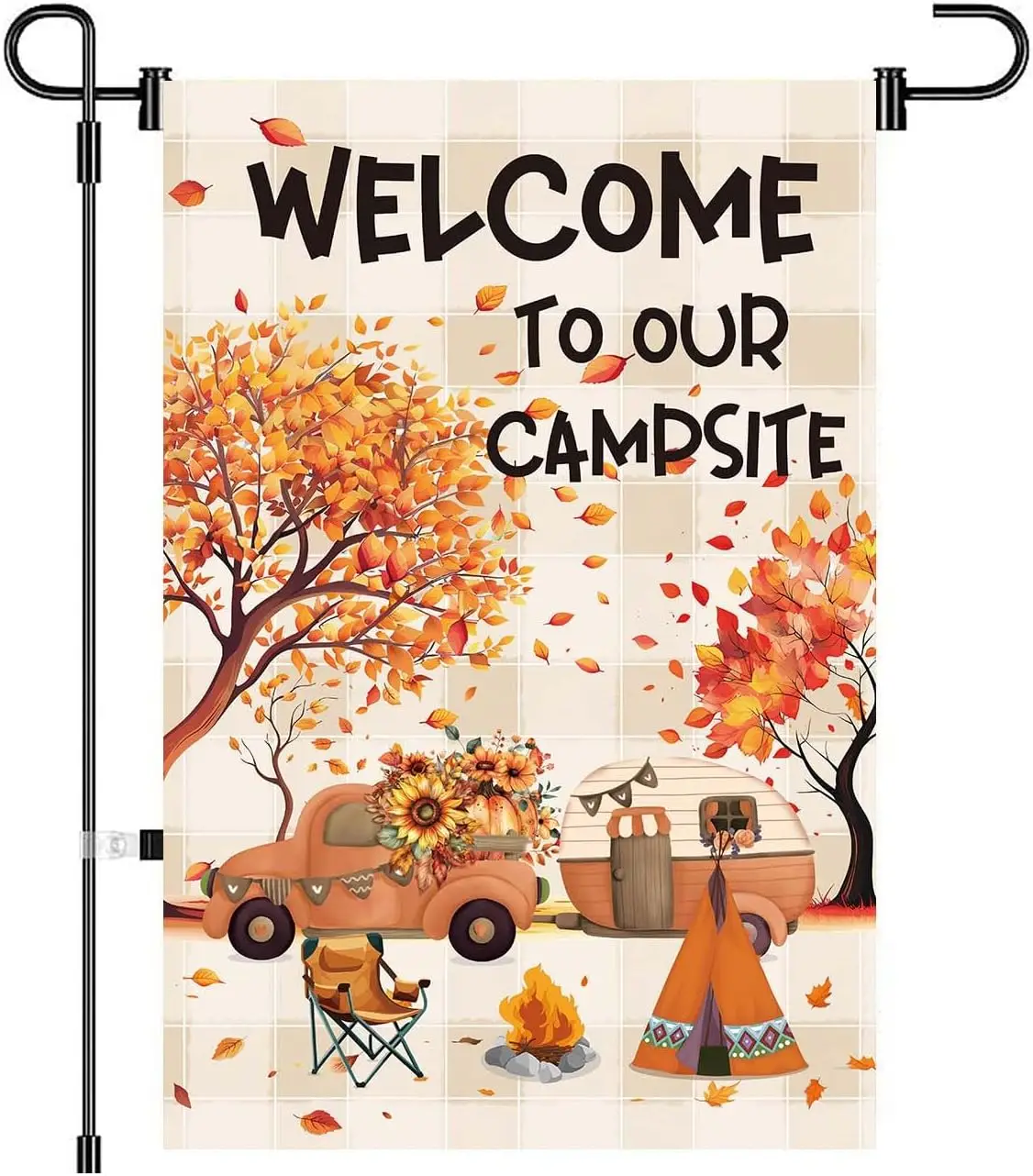 12x18 بوصة الخريف التخييم حديقة أعلام مرحبا بكم في مخيمنا حديقة العلم مزدوجة الوجهين البوليستر ديكور خارجي أعلام التخييم F FFI #1