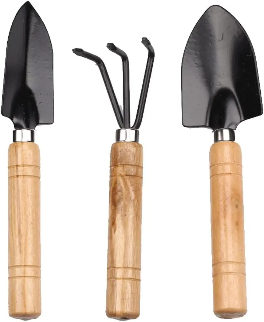3 Piece Gardening Tool Set Mini Wood Handle Shovel Trowel Gardening Tools for Flowers Succulent Tranplanting -Gift for Women and