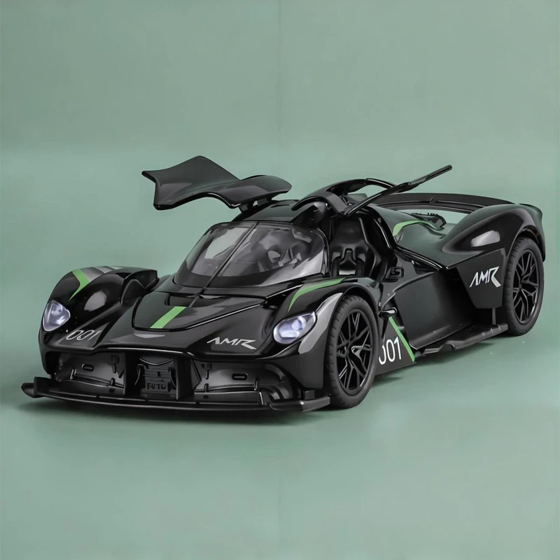 1:32 Aston Martin Valkyrie AMR 001 Super Sports Car Alloy Diecast Metal Model samochodu Dźwięk i światło Kolekcjonowanie Hobby Prezent urodzinowy