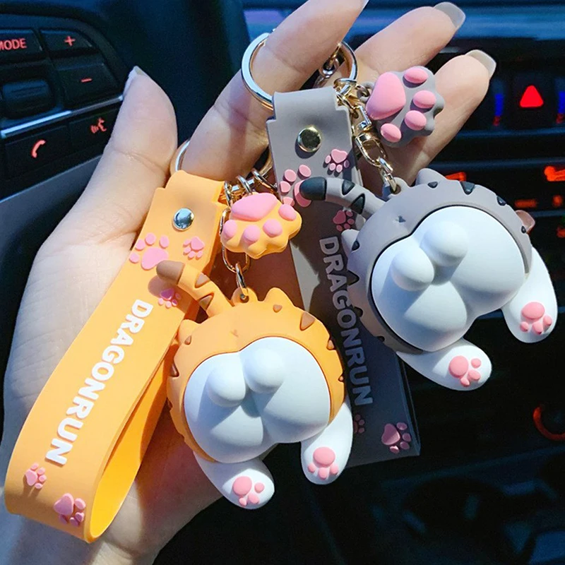 Cartoon Cat Relaxing Toy Keychain, Anti-Ansiedade, Anti-Ansiedade, Alívio do Estresse, Pêssego, Bunda, Brinquedos de Mão, Chaveiro, Crianças, Adultos, Presentes