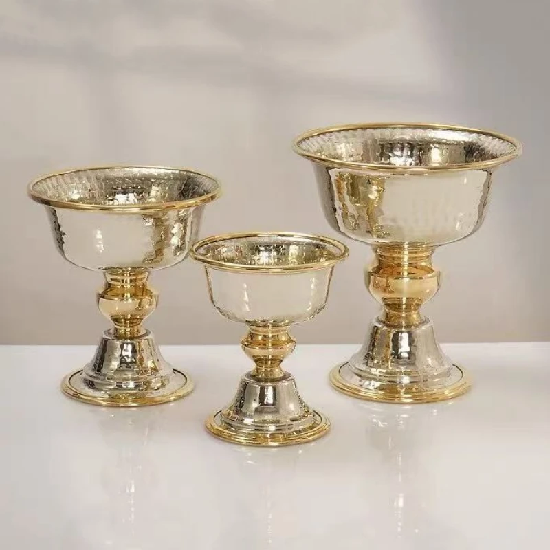

Tibetan White Brass Candle Cup,Engraving Hammer Candlestick Tantric Lamp Holde Buddhist Religious Item Desktop Altars Decorative