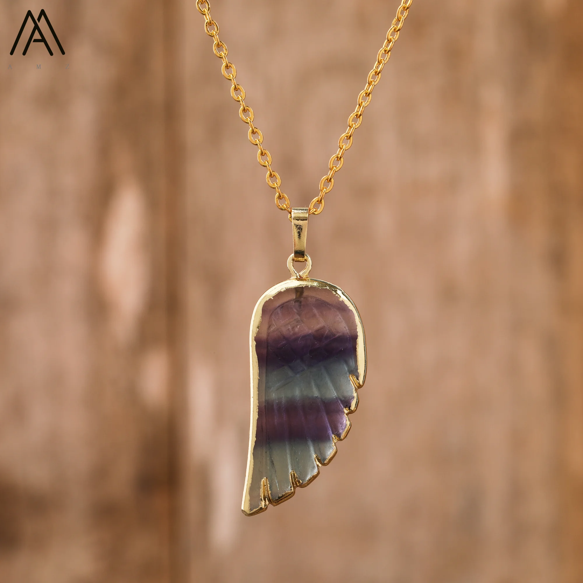 Luxus Flash Labradorit Engel Flügel Anhänger Halsketten Frauen Mode Regenbogen Fluorit Choker Halskette Schmuck Geschenke Großhandel – Detail 4
