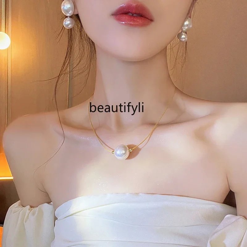 French retro pearl necklace women's neck chain light luxury niche high-end temperament collarbone chain