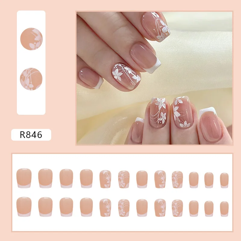 Minimalist Short Pure and Desirous Girl White Flower Nail Art Cute Wearable Durable and Durable Repeatedly Used Lightweight Soft