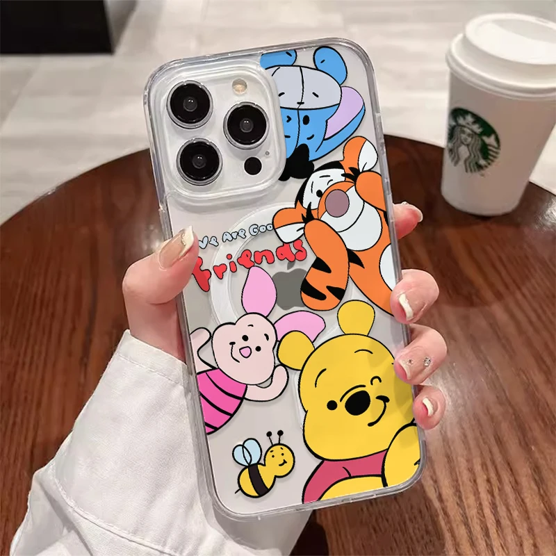 Disney Cute Cartoon Winnie Pooh Bear With Magsafe Case For iPhone 16 15 14 13 12 11 Pro Max Magnetic Compatible Hard Shell Cover