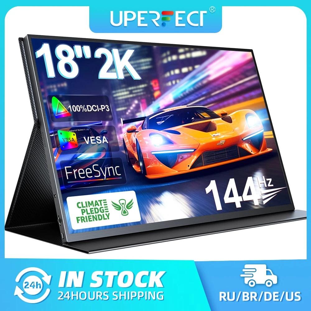 Uperfect 2k 144hz 18” Monitor de Jogos Portátil 100 Dci-p3 Vesa Mount Tela Fosca Mini Hdmi e Usb-c Monitor de Viagem para Laptop Steam Deck Xbox Ps5 Macbook Pro