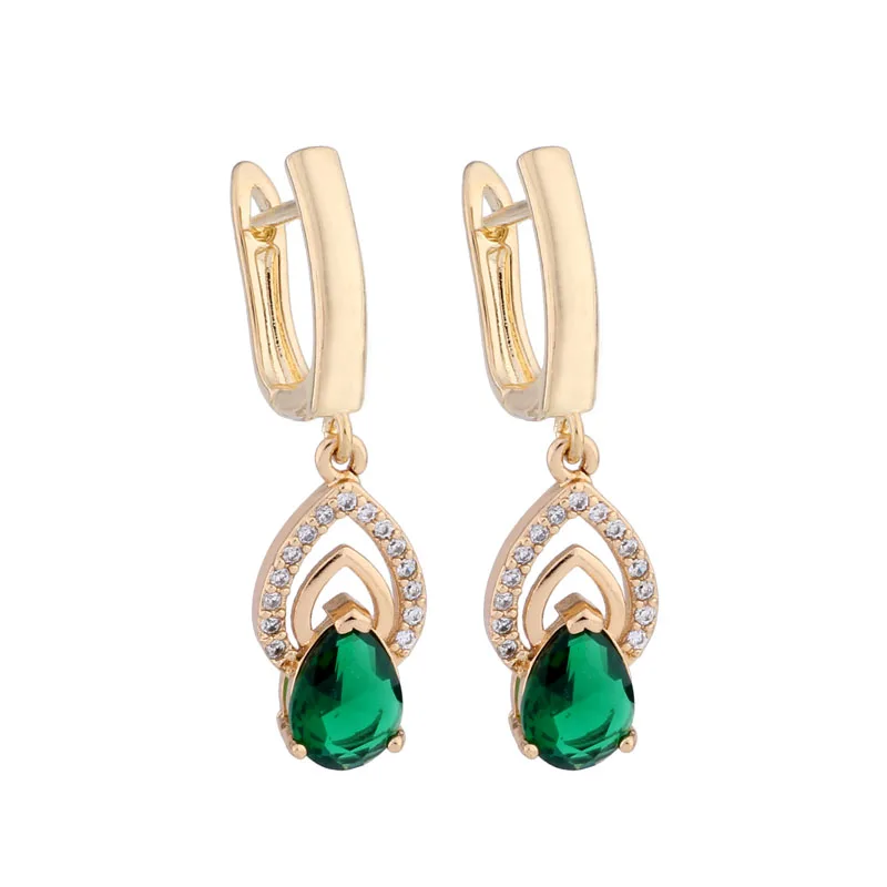 New Trend 2024 Drop Earrings for Women Gold Color With Shiny Green Natural Zircon Accessories Vintage Daily Fashion Jewelry
