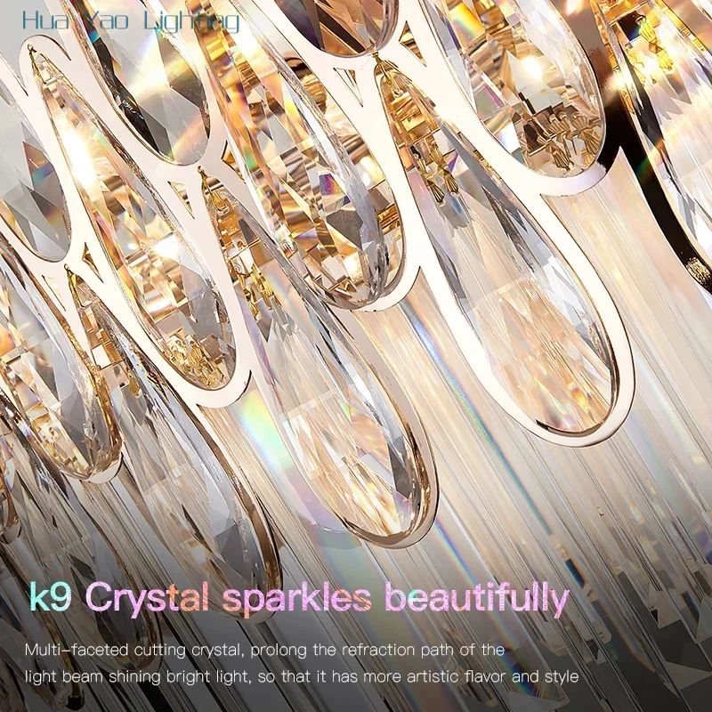 Duplex Building Living Room Chandelier Building Stairway Long Chandelier Villa Hollow Post Modern Light Luxury Crystal Lamp LED