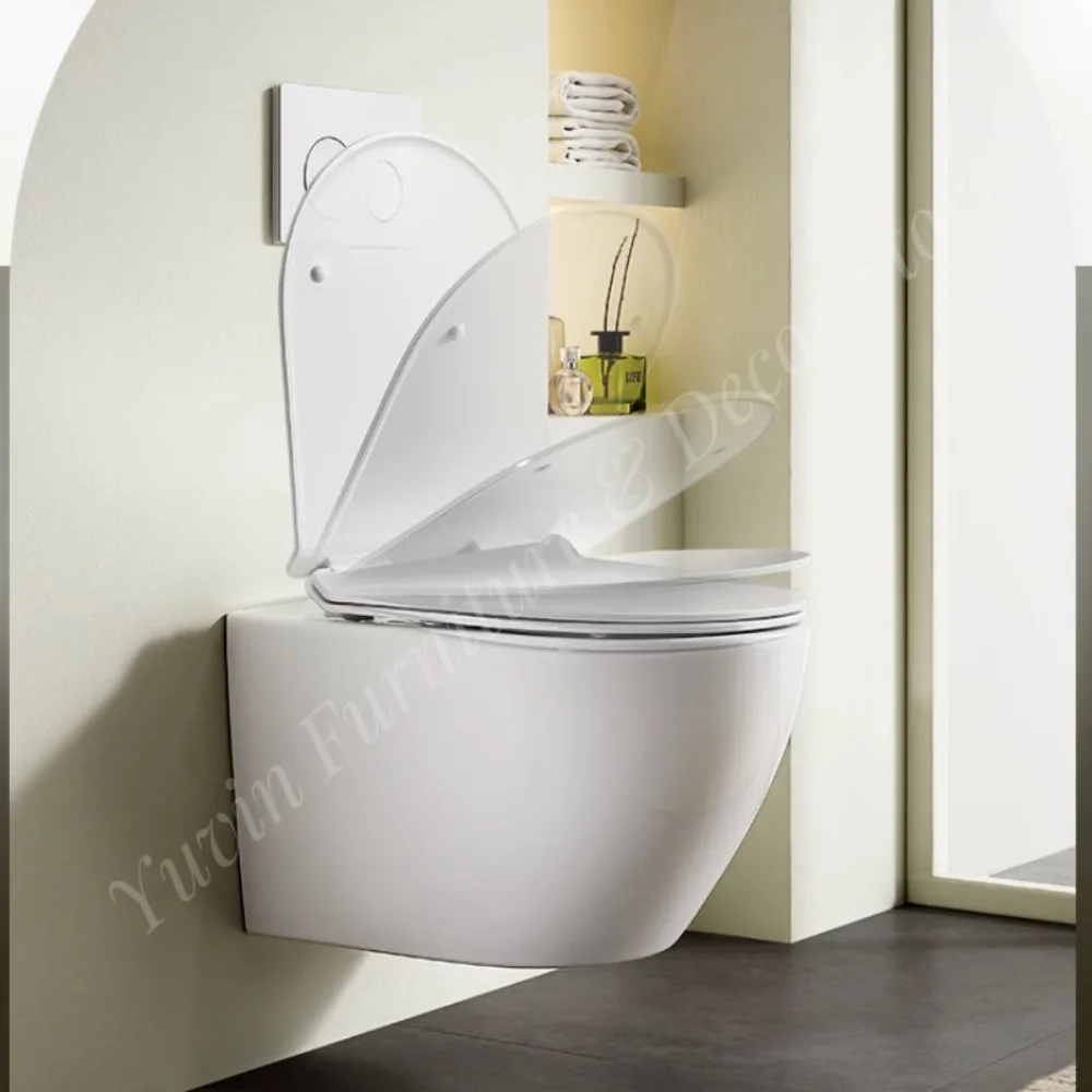 Rimless Water Closet Two Piece Wall Hang Ceramic Toilet Bowl Set Bathroom Wall Hung Toilet With Tank