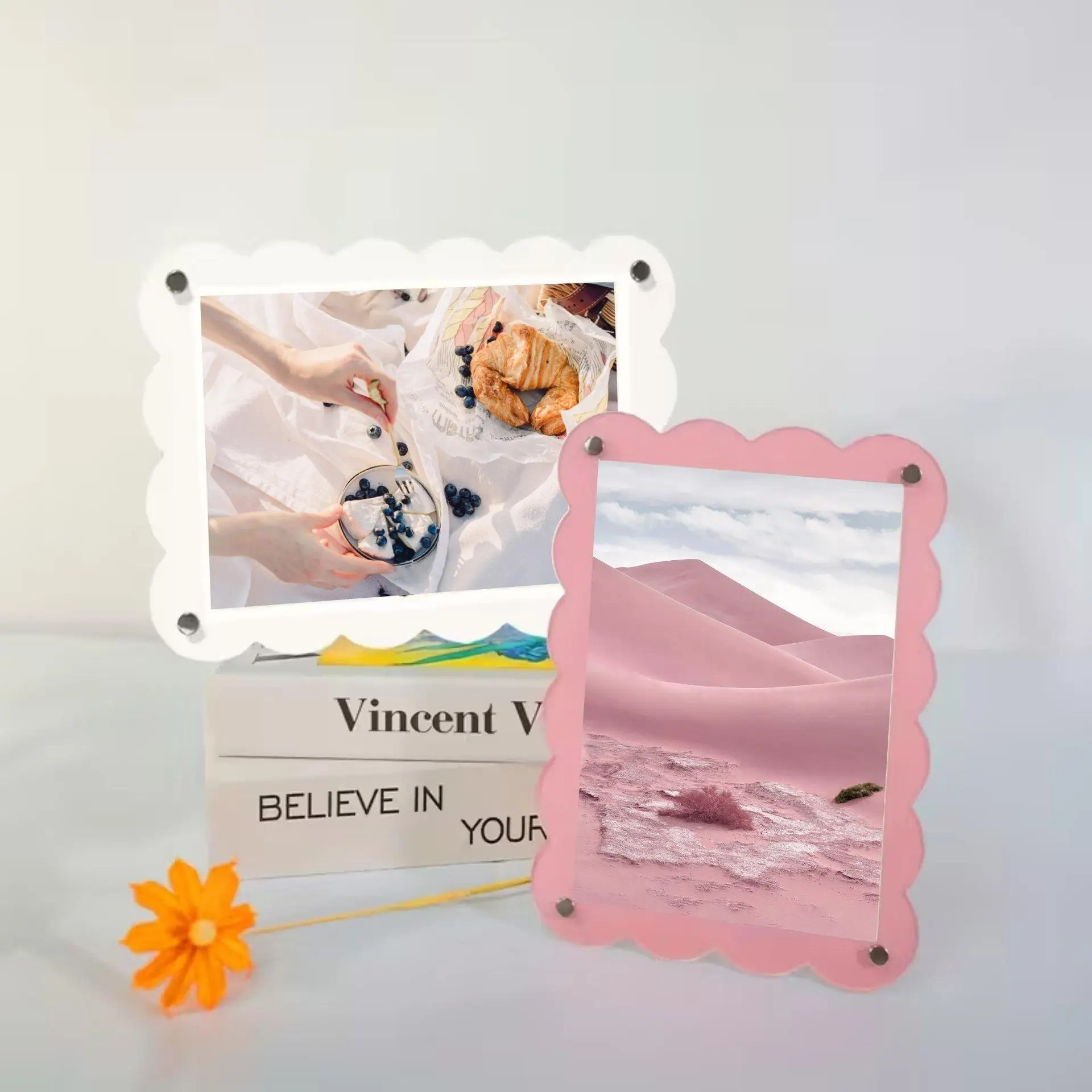 6/7/8/10 Colorful Double Acrylic Picture Frames - Pink And Blue Wave-shaped Transparent Display Stand Square Picture Frames