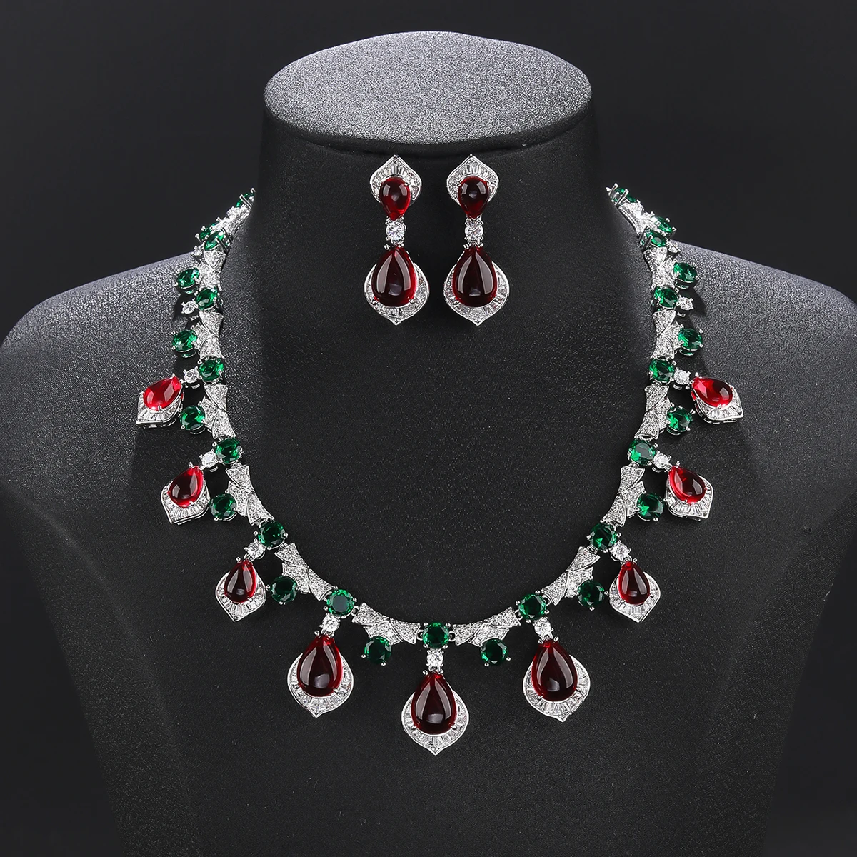 Beautiful Water Drop Imitation Chalcedony Cubic Zirconia  Necklace Earrings Set Wedding Lady Party Accessories CN11599
