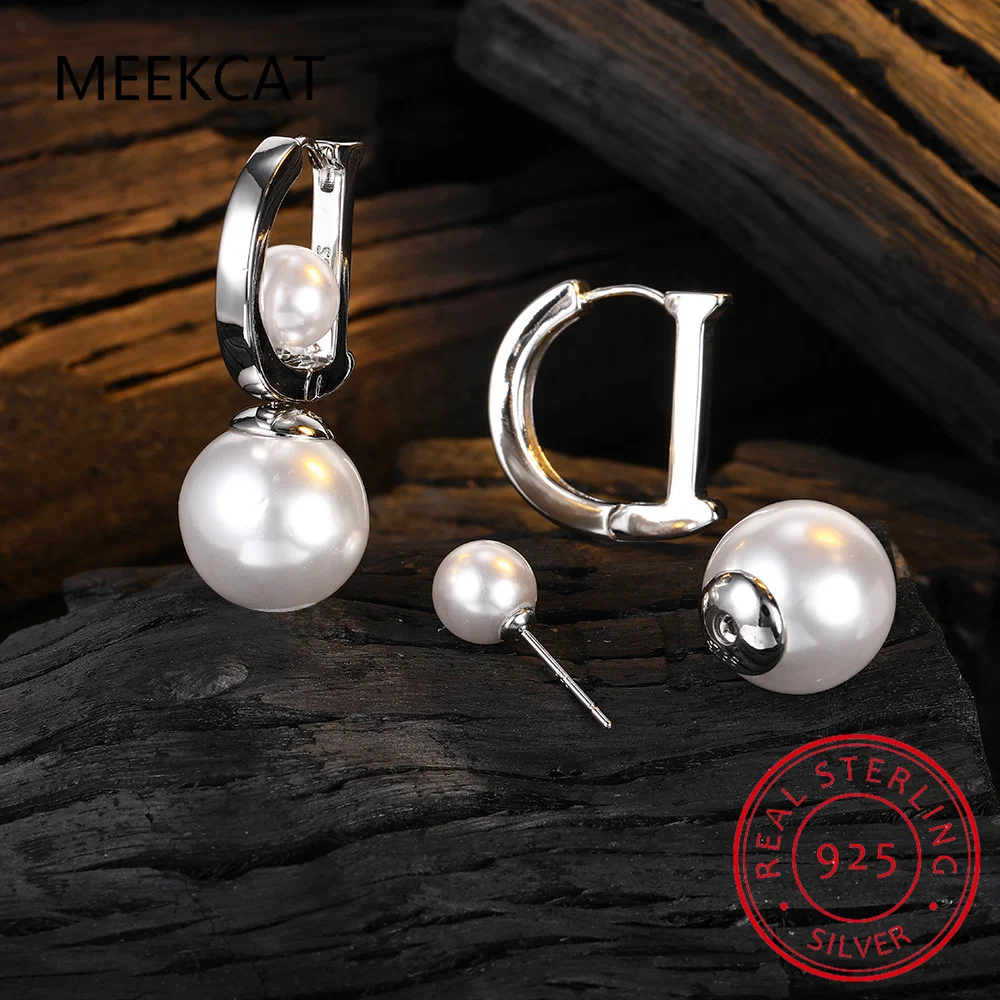 Luxury 925 Sterling Silver English Letter D-shaped Pearl Hoop Earrings for Women Minimalist Jewelry Accessories Gifts Colorfast