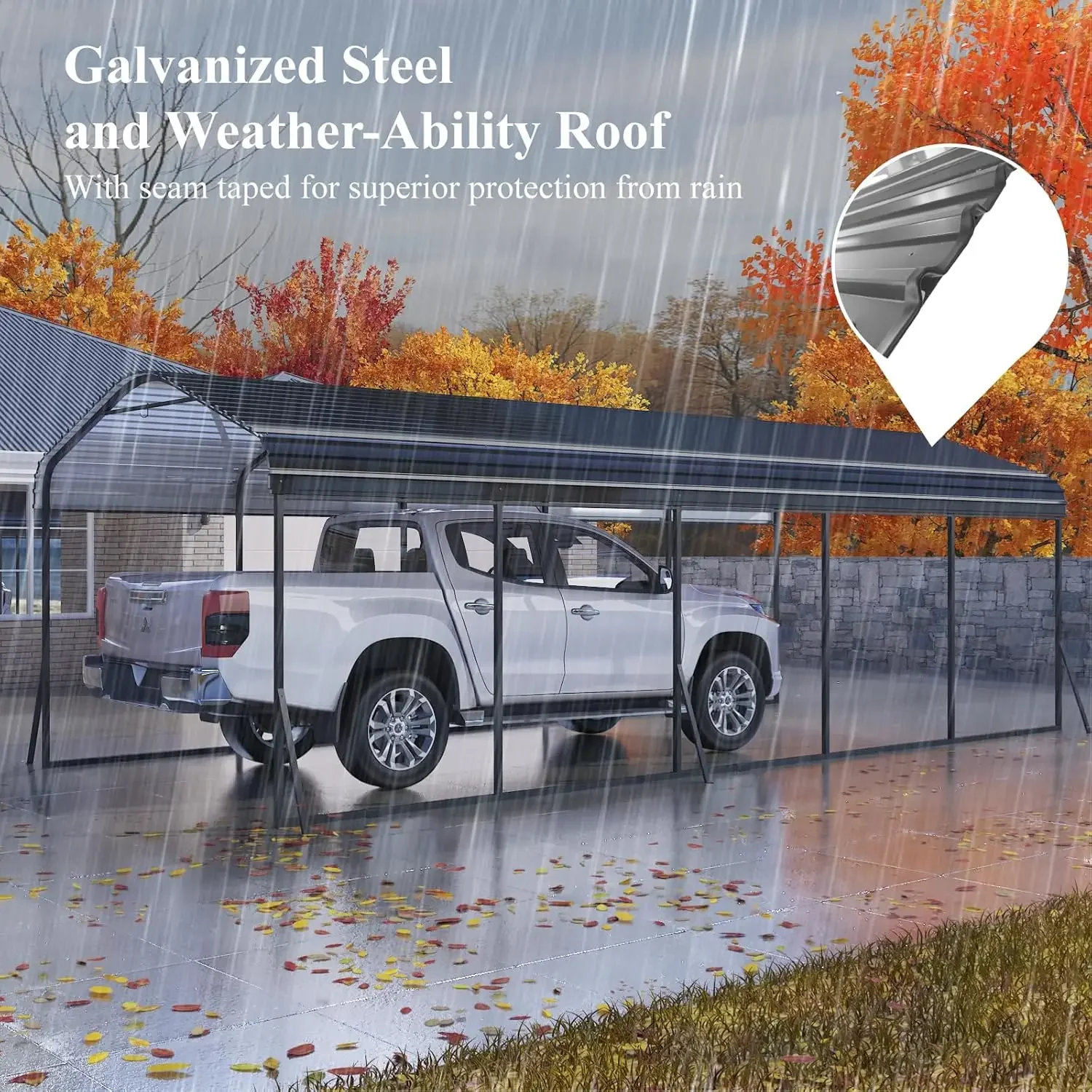 12x 24 FT Metal Carport, Heavy Duty Carport, Multi-Purpose Car Port with Galvanized Steel Roof and All-Metal Frame