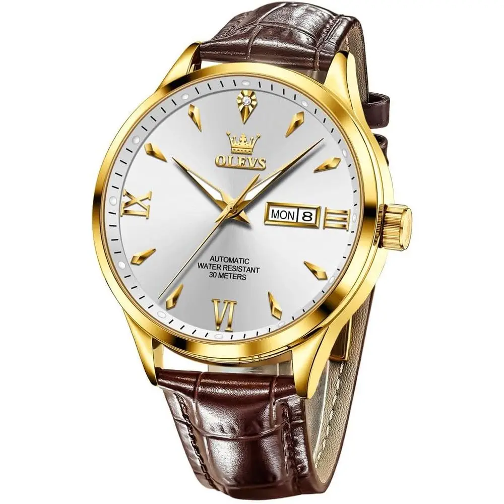 

Мужские часы OLEVS, повседневные кожаные часы или мужские кварцевые часы с легко читаемыми цифрами и датой, водонепроницаемые, синие/черные/серебристые, для мужчин.