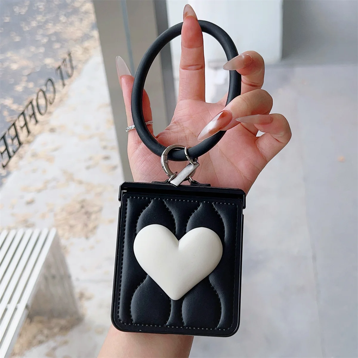 Lxuury موجة أسفل السترات القلب قضية الهاتف مع حلقة سوار لسامسونج غالاكسي Z فليب 7 6 5 4 3 Z Flip6 ZFlip 7 Zflip7 FE غطاء