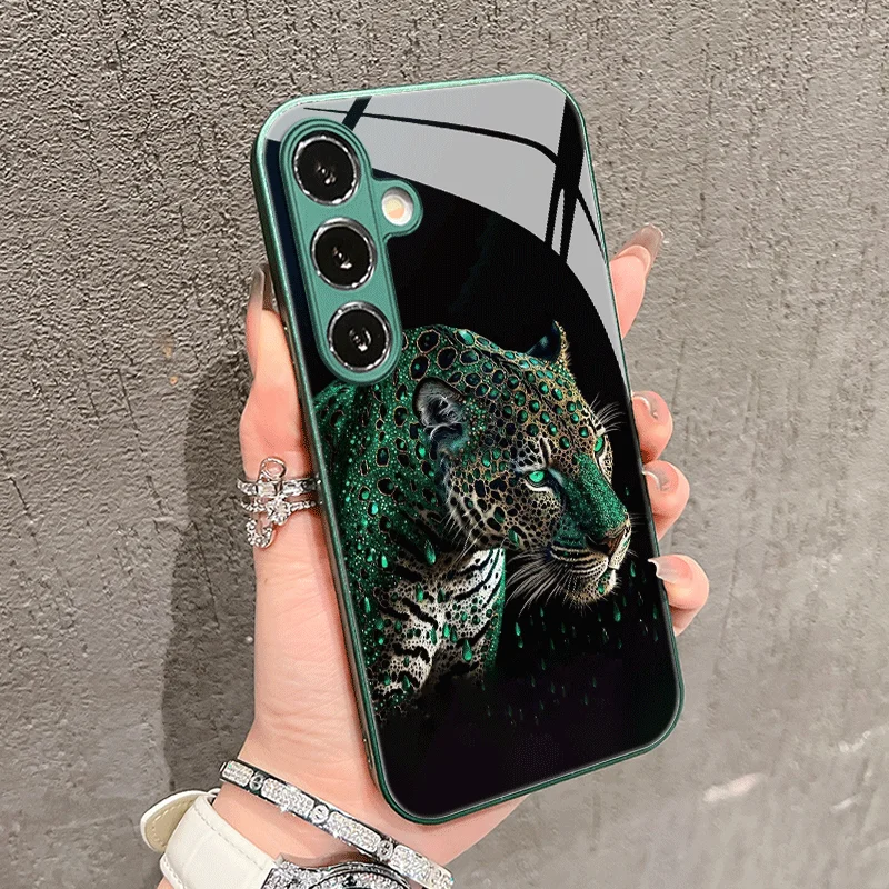 Emerald Green Jaguar Fashion Phone Cases Carcasa Glass Phone Case for Samsung Galaxy S26 S25 S24 S23 S22 FE Ultra Plus Fundas