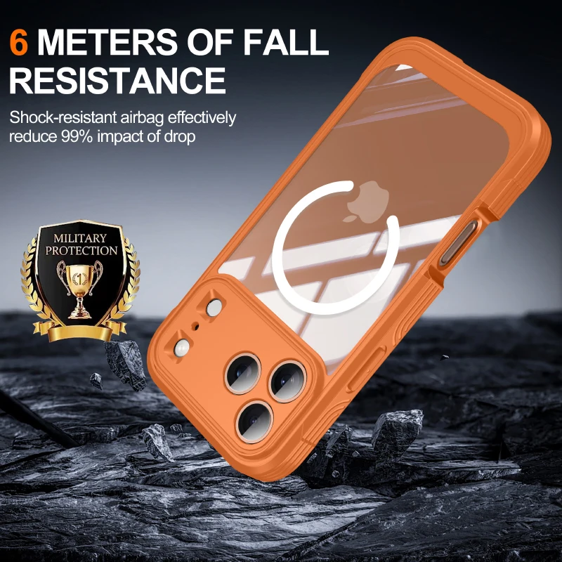 360 ° Pelindung Penuh Bingkai PC Keras+Kaca Tempered+Akrilik Untuk Pengisian Daya Nirkabel Magnetik Magsafe Casing Ponsel Untuk iPhone 17 Pro Max