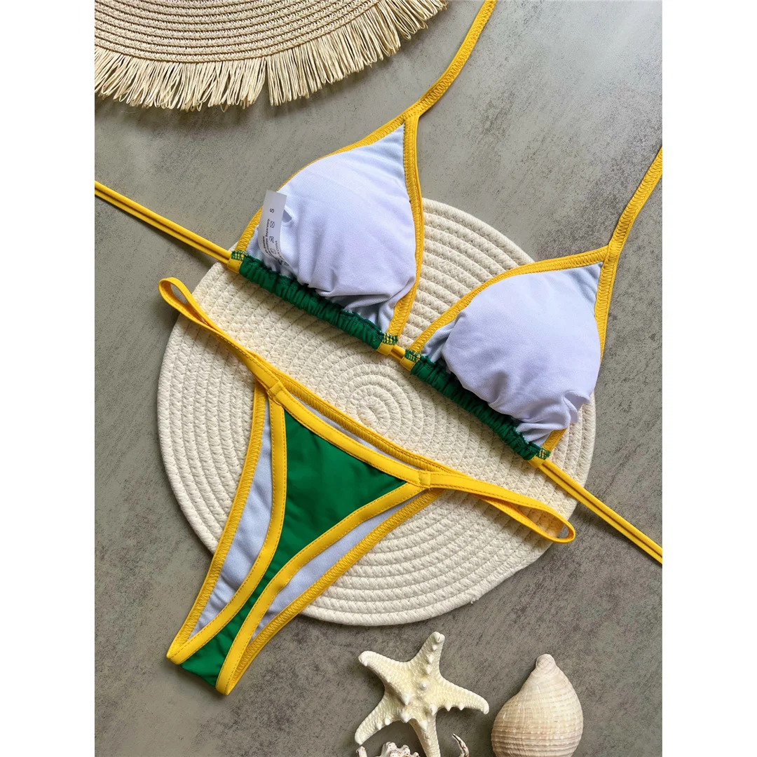 G-String Tanga Brasilianischer Bikini Damen-Badeanzug Zweiteiliger Bikini-Set Bather Brasilien-Flagge Badeanzug V6092 – Detail 16