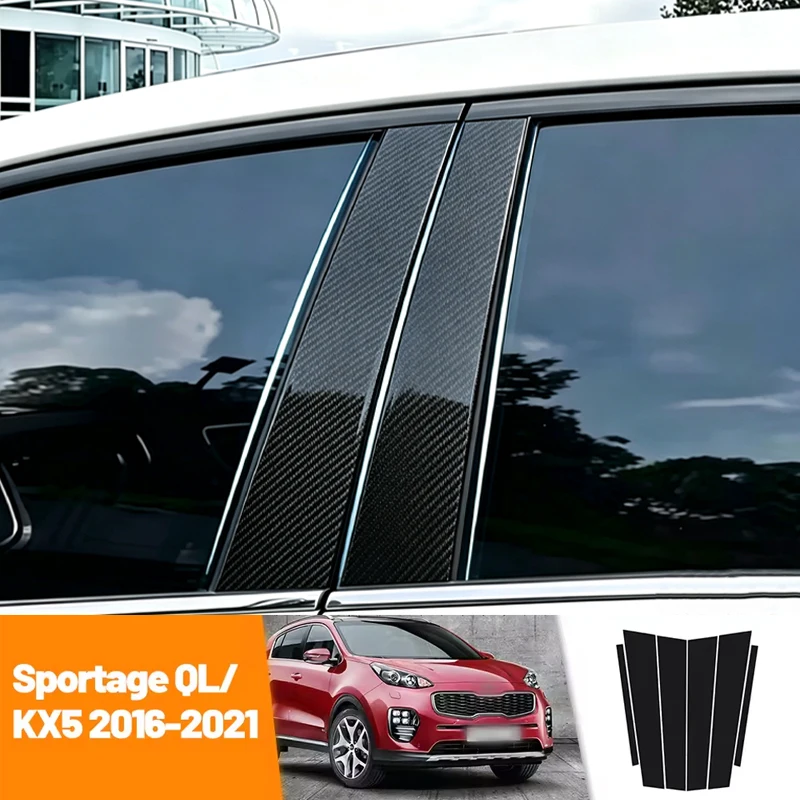 Glossy Black Carbon Fiber Window Door Deal B C Pillar Post Cover Sticker For Kia Sportage QL KX5 2016-2021 2017 2018 2019 2020