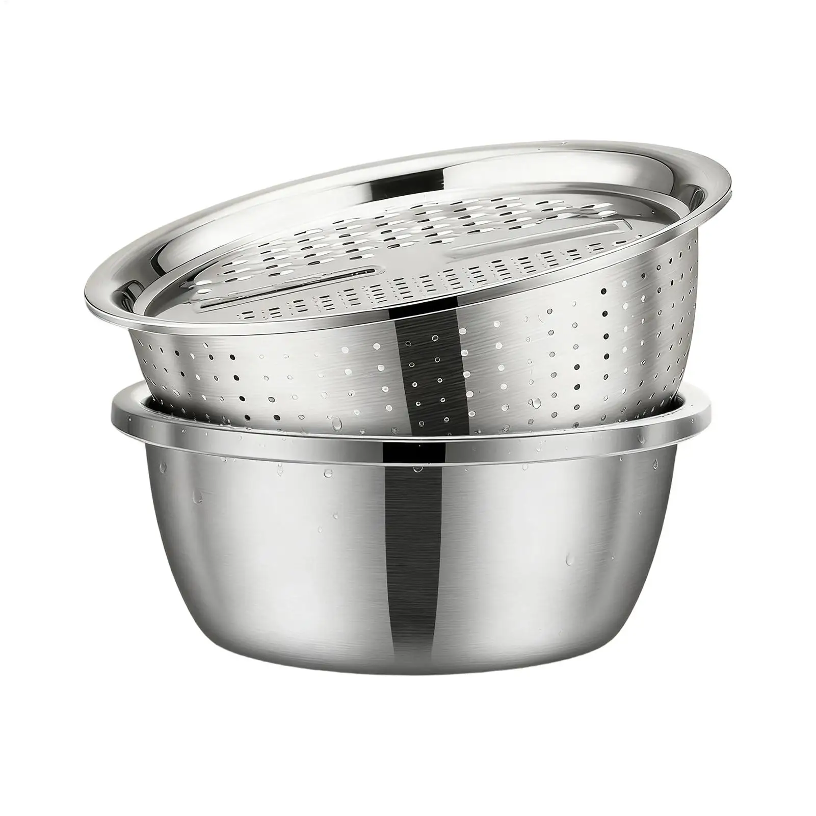 

Stainless Steel Colander Bowl Drain Shredding 26cm Strainer Colander Set For Vegetables Fruits Rice Washing Draining Kitchen