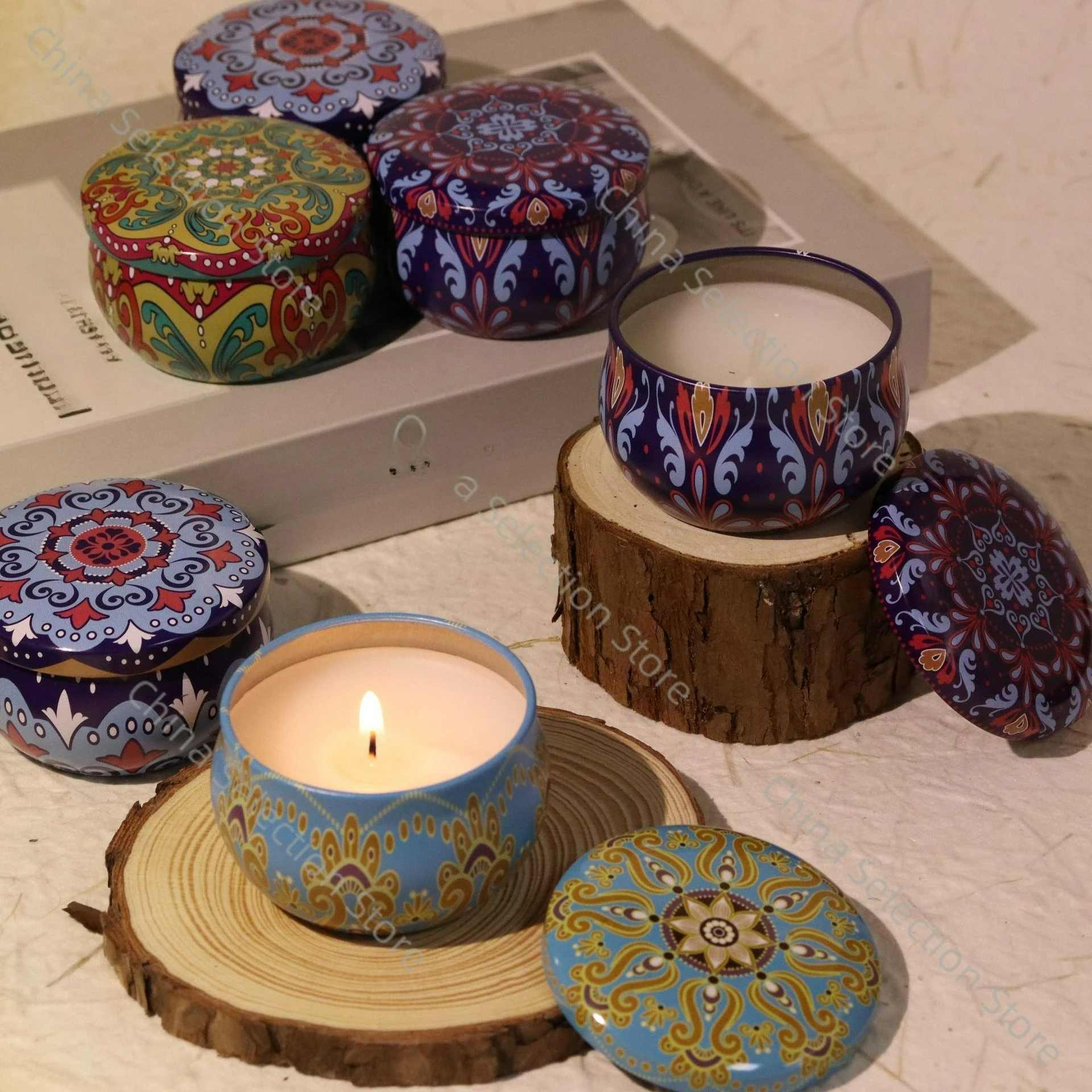 

Tinplate scented candles premium household bedroom ornaments home fragrance ethnic style wedding gift manufacturers wholesale