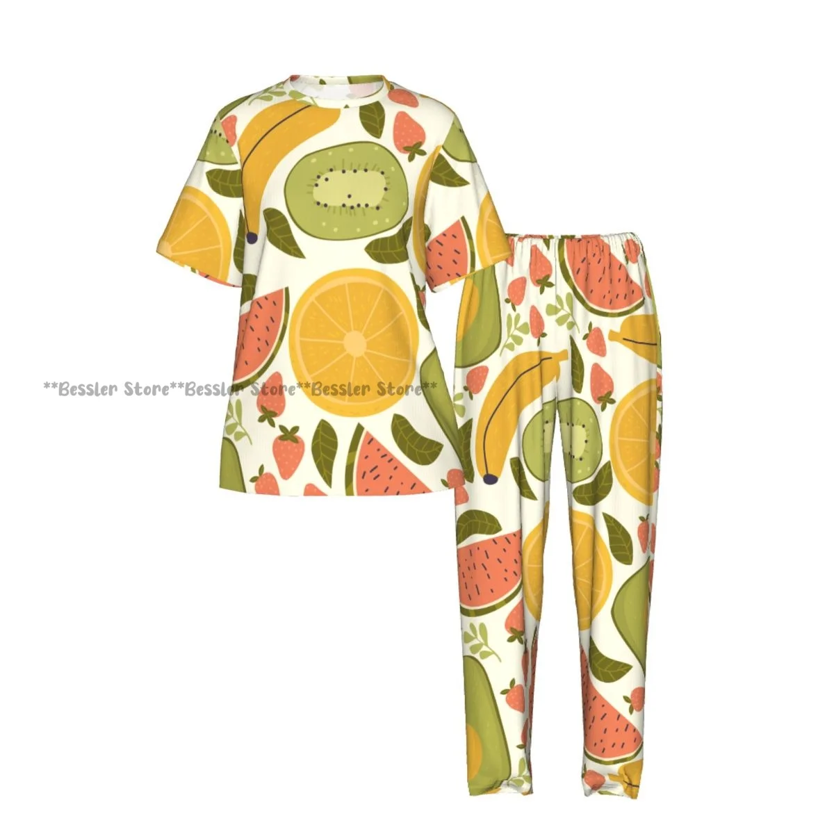 Colorful Fruits Avocado Pajamas Set Short-sleeved Women Home Clothing