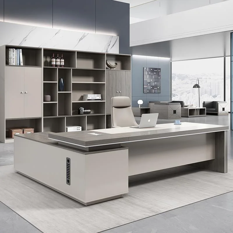 

China Factory Good Quality White Office Boss Tables Office Furniture Modern l Shaped Adjustable Executive Desk
