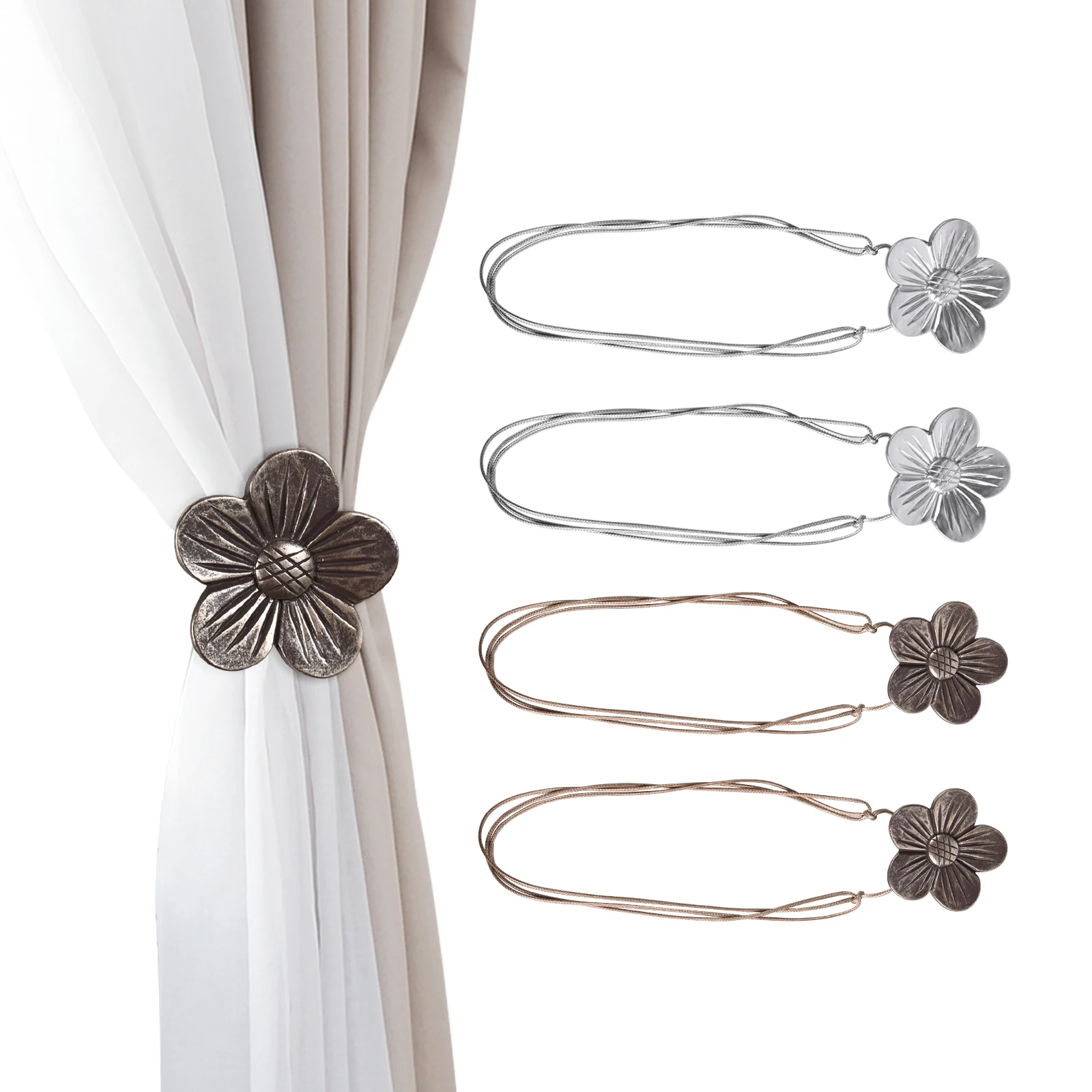 4pcs Flower Magnetic Curtain Clip Curtain Holders Tie Back Buckle Clips Hanging Ball Buckle Tie Back Curtain Decor Accessories