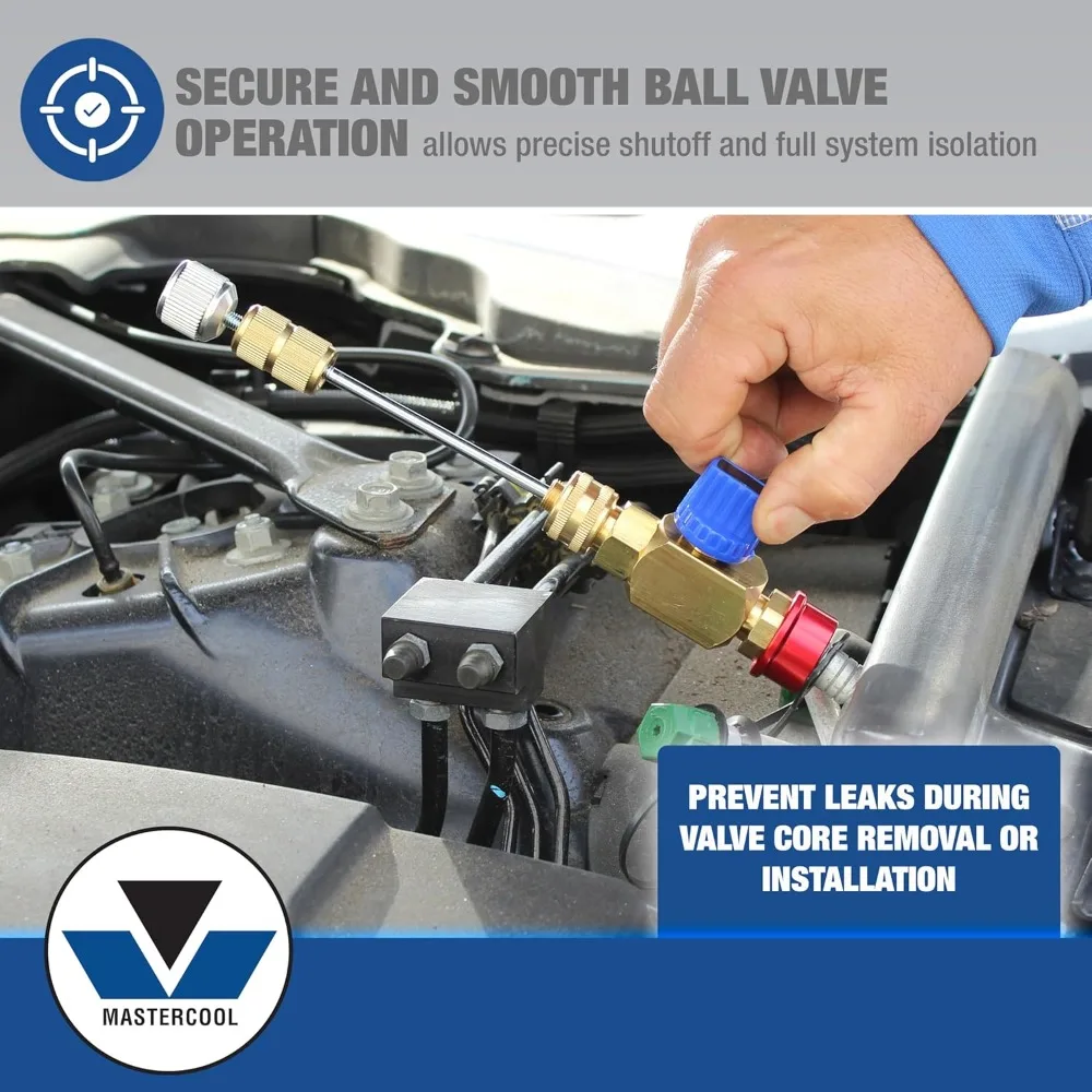 58490 R134a مجموعة أدوات إزالة/مثبت الصمام الأساسية تعمل تحت أغطية الضغط القياسية، JRA، Eaton Cores تتضمن مهاوي ومحولات