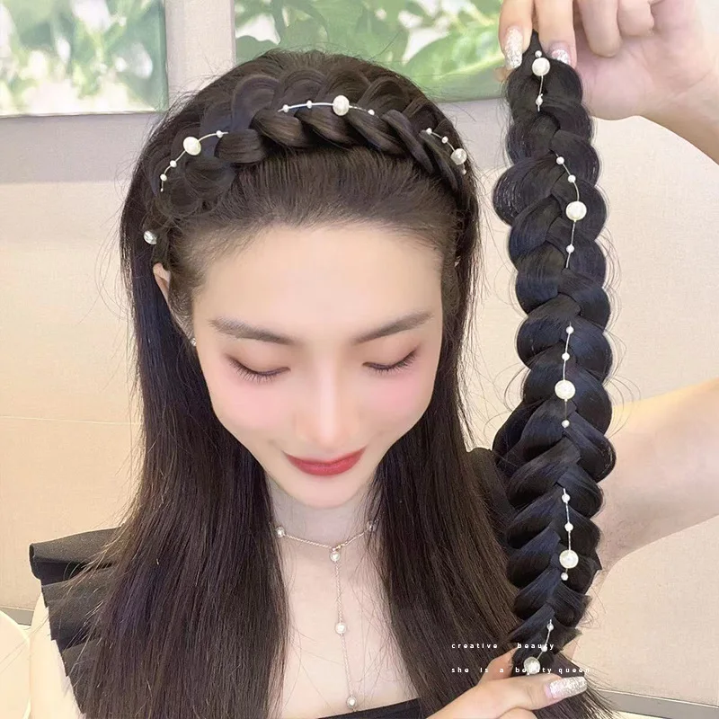 Frauen Synthetische Perücke Twist Geflochtene Haarbänder Mode Zöpfe Haarschmuck Frauen Böhmische Natur Stirnband Stretch für Party – Detail 16