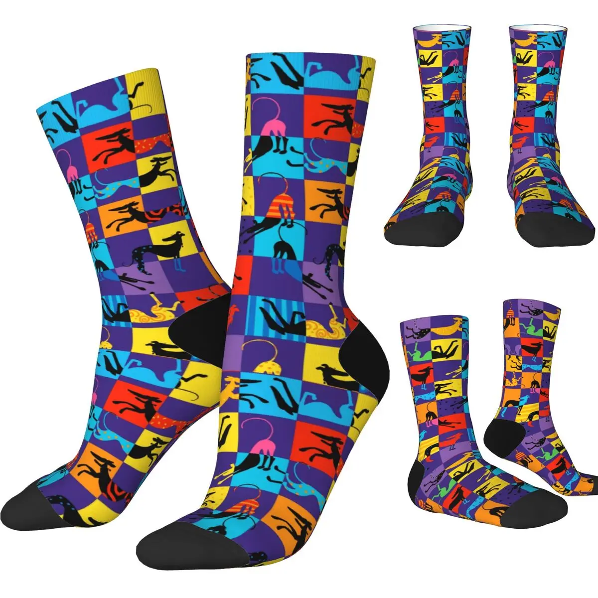 Men's Socks Novelty Pop Art Hounds Sock Polyester Greyhound Whippet Lurcher Dog Sport Women Socks Spring Summer Autumn Winter