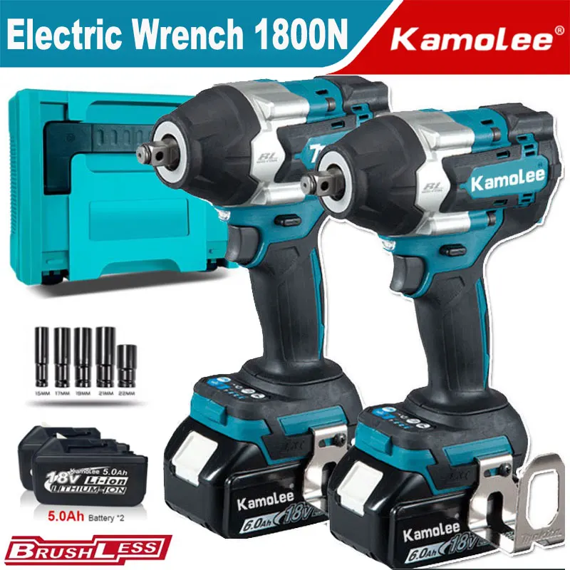 

Kamolee DTW700 1800N.M Torque Electric Impact Wrench Brushless Cordless Power Tool for Makita 18V Battery.