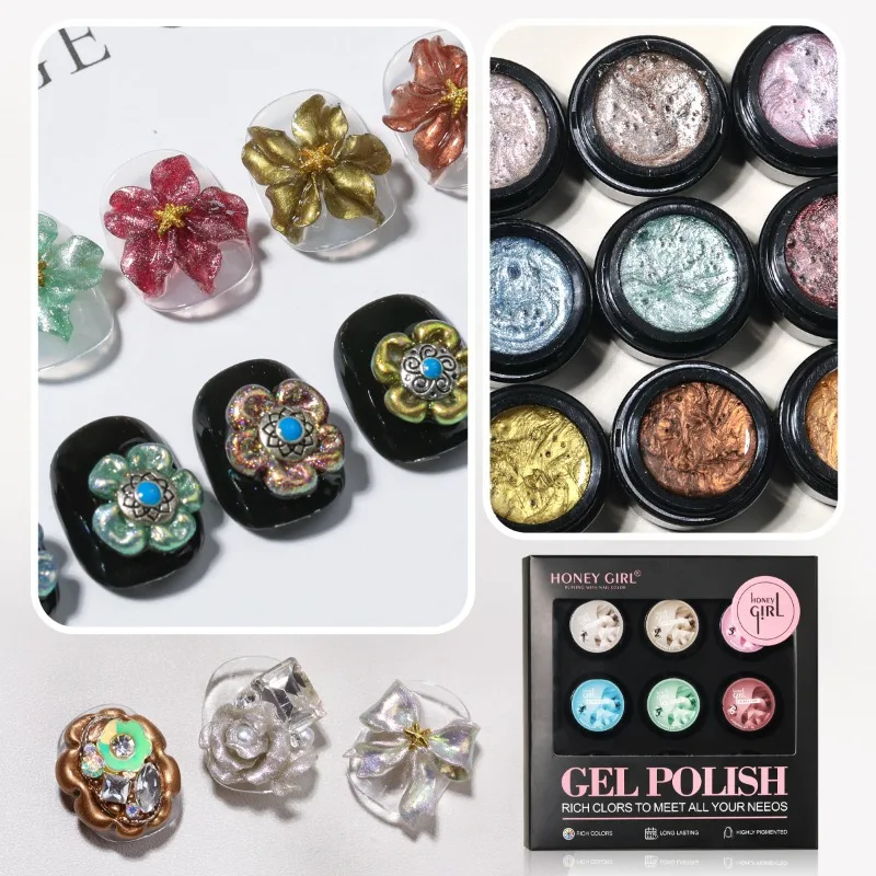 Metallic Solid Pinch‑mold Carving Gel, 3D Raised Emboss Manicure Compound, No‑wipe Long‑wear Metal‑finish Material, Professional