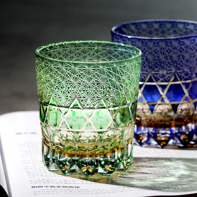 

Top Quality Blue Green Firefly Crysatal Cut Wine Glase Edo Kiriko Fancy Whiskey Glasses Whisky Brandy Snifter Gift Box Glassware