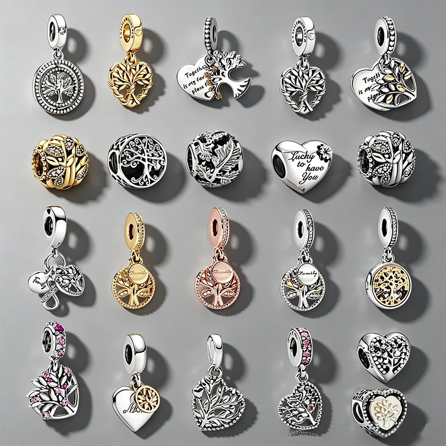 Oferta Imperdível: Berloques DIY para Joias da Moda - Charm de Árvore Genealógica Brilhante para Pulseiras Europeias Originais - Presente de Joalheria
