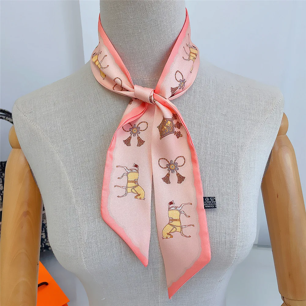 New Design Silk Scarf Women Luxury Horse Print Fashion Hairband Hair Tie Accessory Bag Neckerchief Foulard Women\'s Headscarf