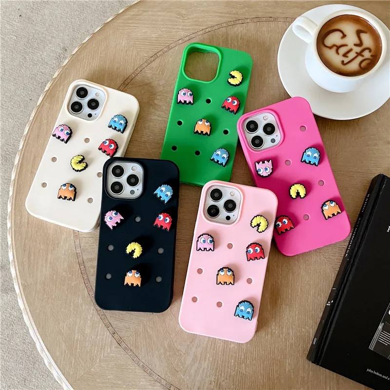 Funny Cartoon Game Eat Beans DIY Phone Case for iPhone 11 12 13 14 15 16 Pro Max 15Pro 16Pro Clogs Holes Manual Soft Cover