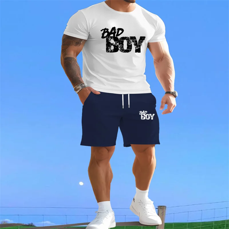 

2025 new summer men's sports suit short sleeved T-shirt and shorts two-piece set, men's outdoor daily fashion casual clothing