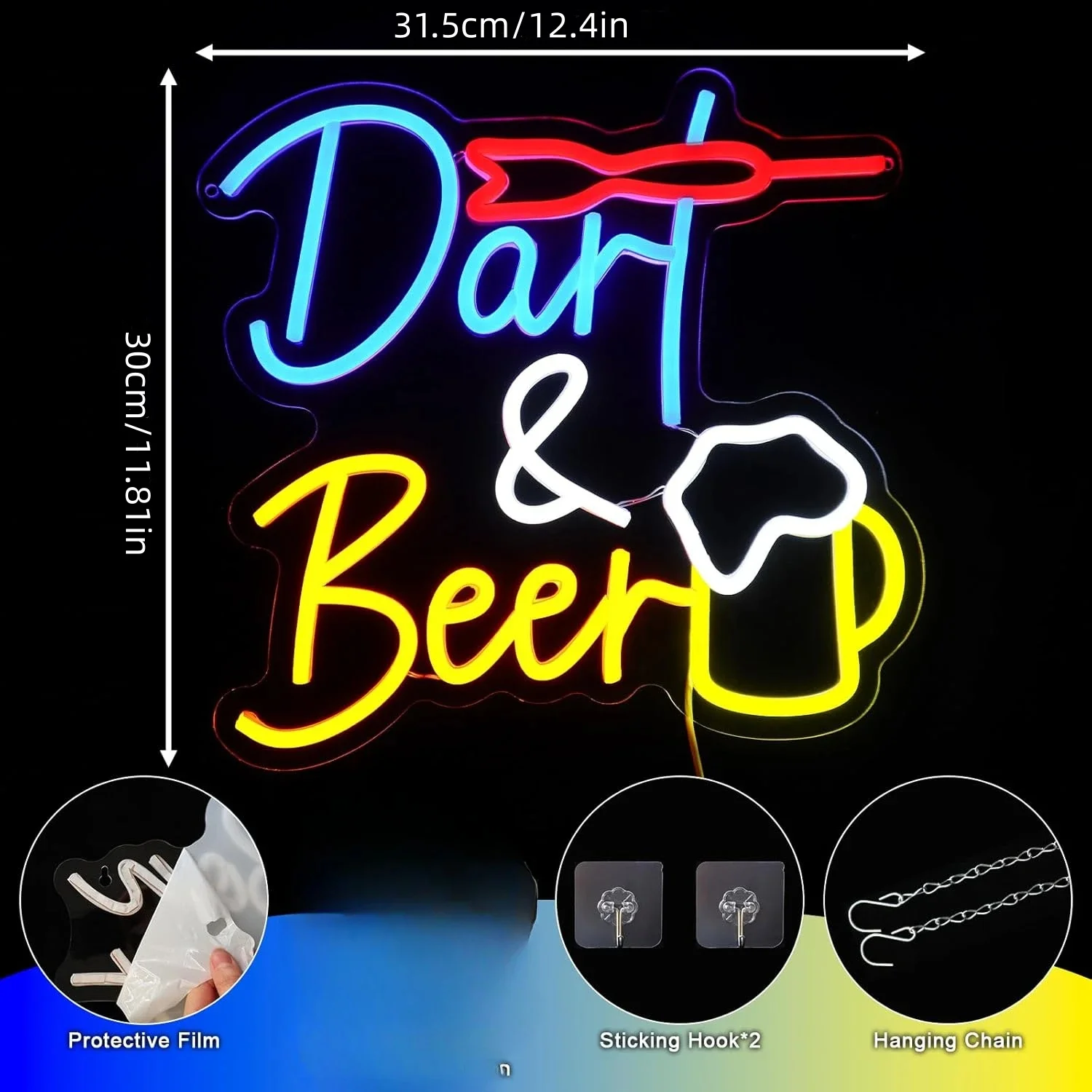 Dart Beer Neon Sign LED Neon Light Sign USB Powered for Game Room Man Cave Club Bar Shop Wall Birthday Party Decor Gifts